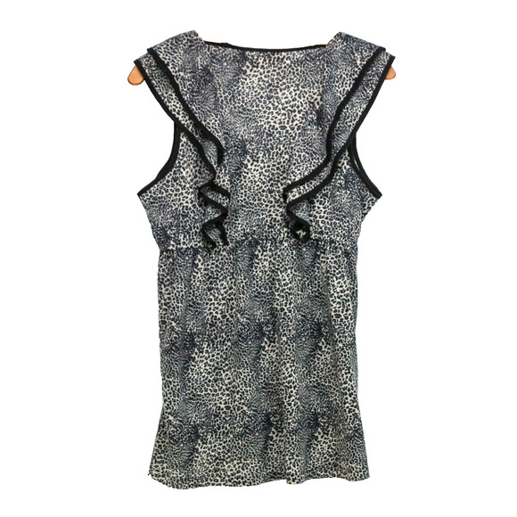 Women's Large Baby Doll Blouse Y2K DAYTRIP Black Leopard Print Sleeveless Top - Picture 2 of 4